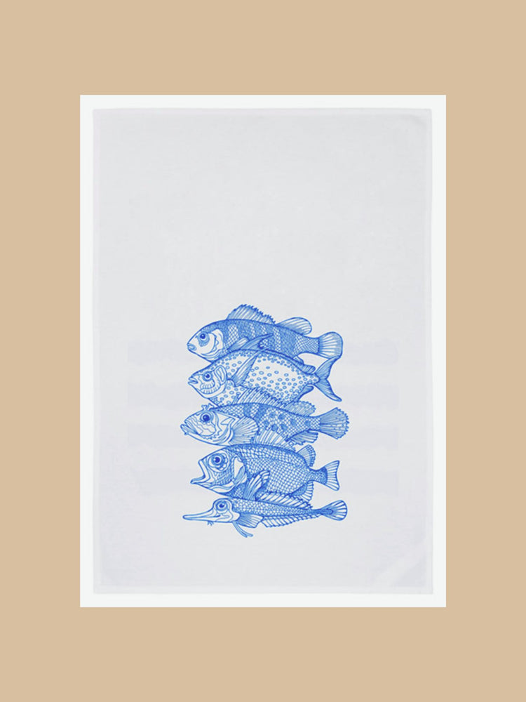 Geschirrtuch "5 Fische" in Weiß/Türkis von 17;30 HAMBURG