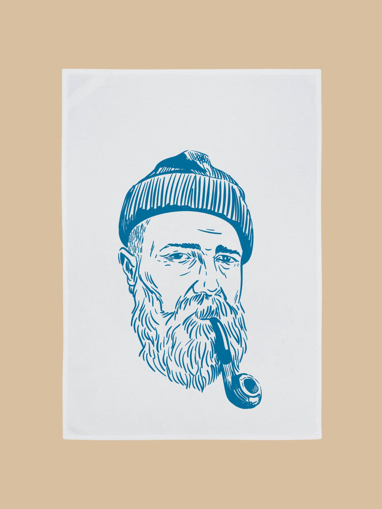 17;30 HAMBURG - Geschirrtuch "Seemann" (Weiß, Türkis)