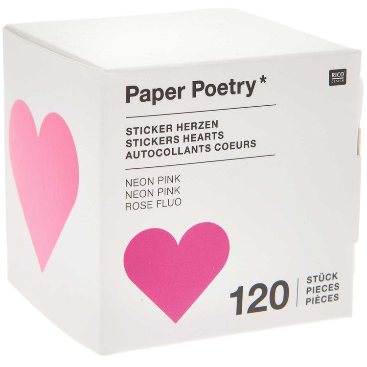 Paper Poetry - Sticker Herzen Neon-Pink, 120 Stück