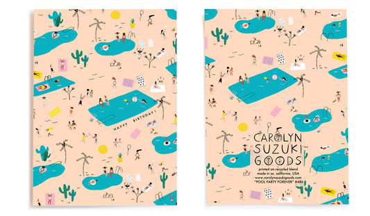 Carolyn Suzuki - Grußkarte / POOL PARTY FOREVER Geburtstagskarte mit Umschlag