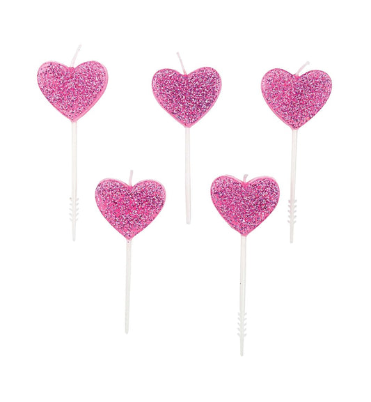 Rico Design - Kerzen Herzen Glitter Rosa, 5 Stück