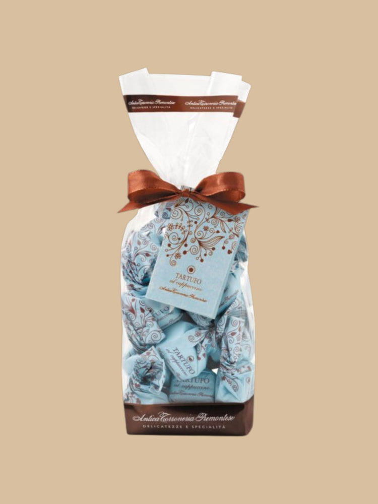 ANTICA TORRONERIA PIEMONTESE - Tartufi dolci al cappuccino, 200 g (Trüffelpralinen verpackt in einer Geschenktüte mit Schleife