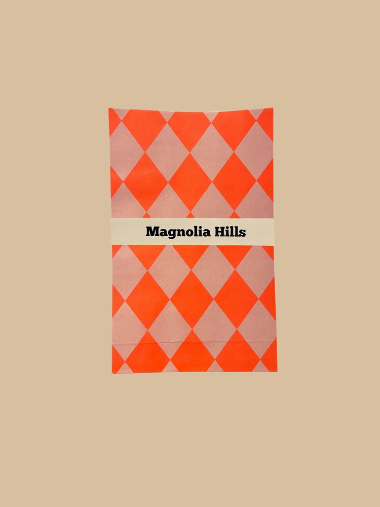 Block Bottom Bag Rautenmotiv im Wechsel Neon-Orange- und Peach-Ton