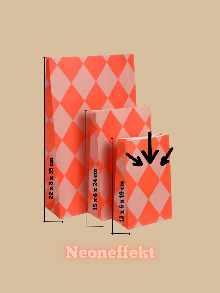 Block Bottom Bag Rautenmotiv im Wechsel Neon-Orange- und Peach-Ton_Größe 1