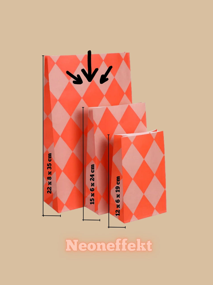 Block Bottom Bag Rautenmotiv im Wechsel Neon-Orange- und Peach-Ton_Größe 3