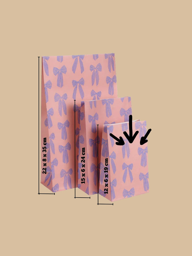 Block Bottom Bag Schleifenmotiv Blau auf rosafarbenem Hintergrund - Größe 1