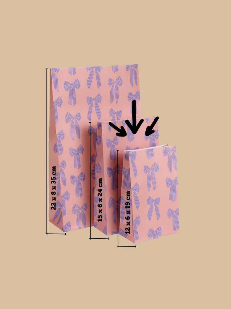 Block Bottom Bag Schleifenmotiv Blau auf rosafarbenem Hintergrund - Größe 2