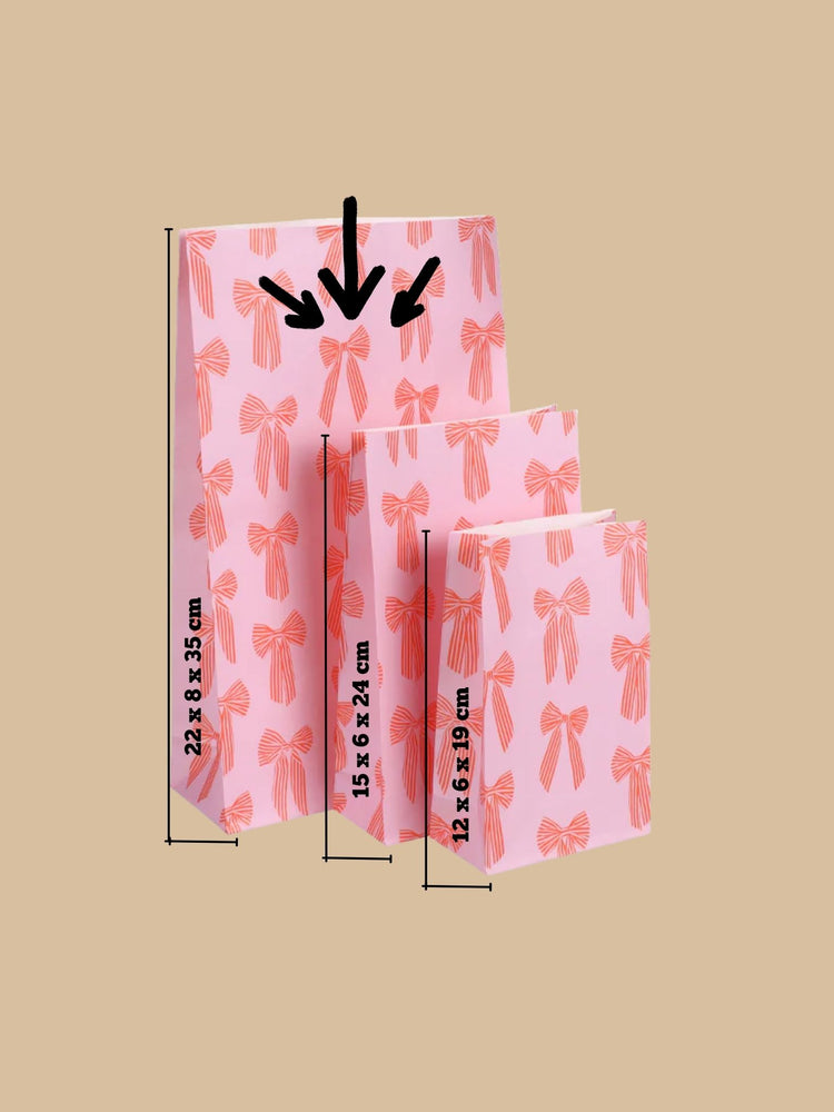 Block Bottom Bag Schleifenmotiv Orange-Rot auf rosafarbenem Hintergrund - Größendarstellung 3