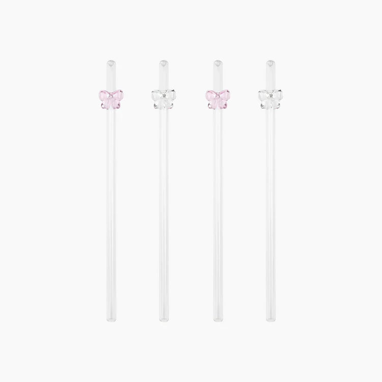 LEPELCLUB / Glasstrohhalme mit Schleife, 4er-Set