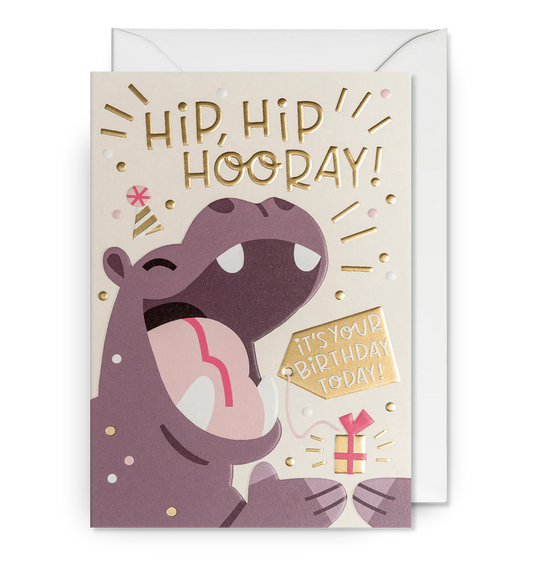 Die Grußkarte "Hip Hip Hooray" von Lagom Design mit Umschlag