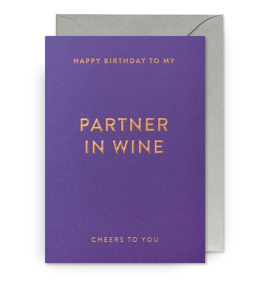 Grußkarte "Happy Birthday to My Partner in Wine" von Lagom Design mit Umschlag