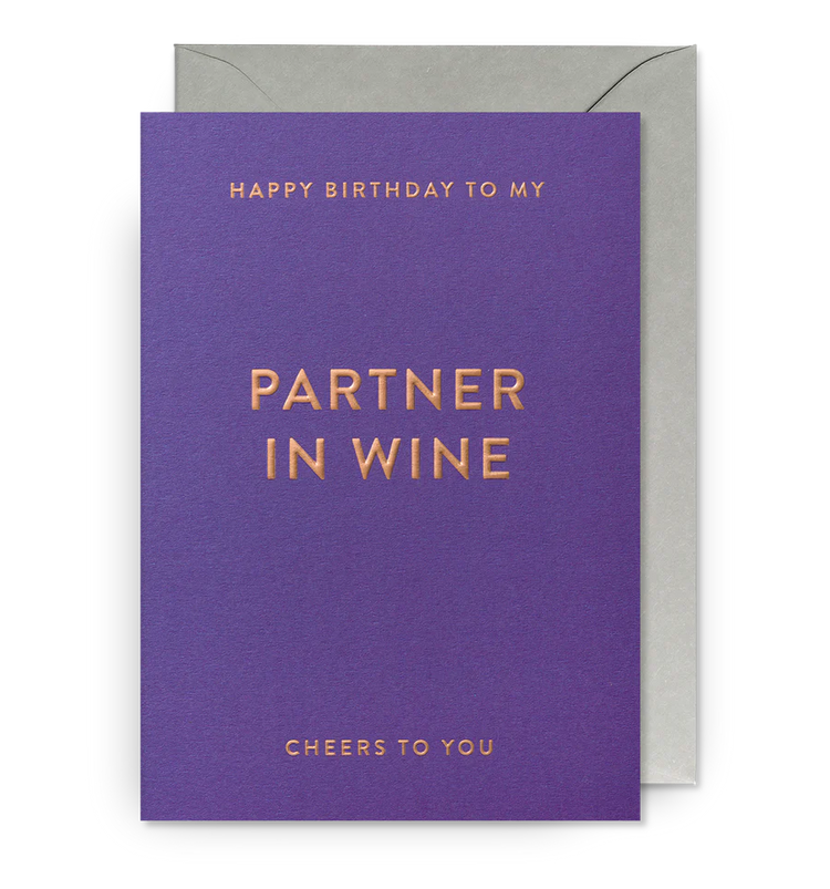 Grußkarte "Happy Birthday to My Partner in Wine" von Lagom Design mit Umschlag