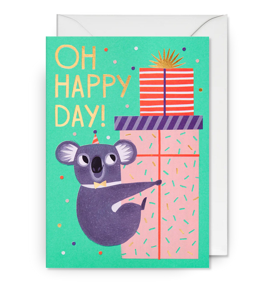 LAGOM DESIGN - Grußkarte / OH HAPPY DAY! Koala Geburtstagskarte mit Umschlag