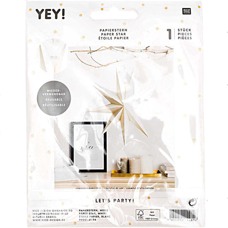 Papierstern auffaltbar von Rico Design in der Verpackung (Rückseite)