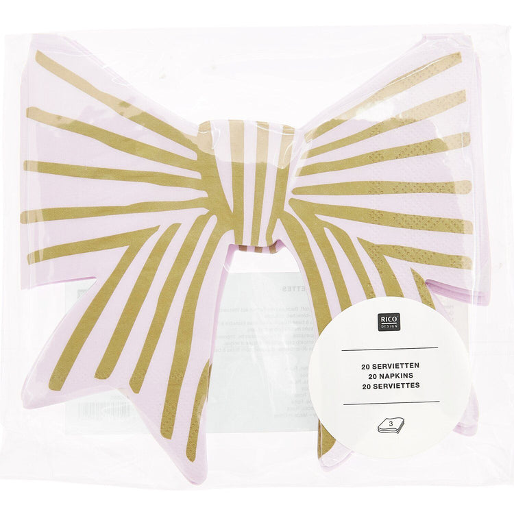Serviette in Schleifenform in Rosa mit Streifen in Gold-Effekt von Rico Design, 20 Stück inbegriffen - in der Verpackung dargestellt