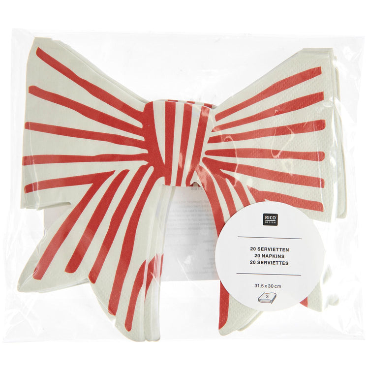 Rico Design - Servietten Schleifen Rot-Weiß, 31,5 x 30 cm, 20 Stück