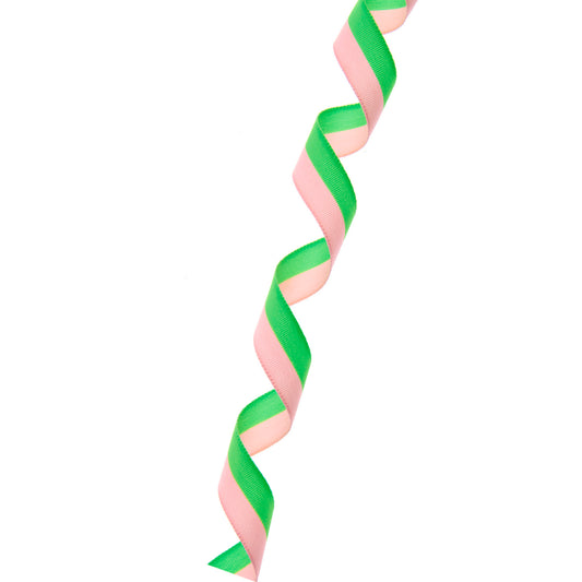 Geschenkband "Webband Duo Streifen Rosa Neon-Grün" von Rico Design in gedrehter Darstellung