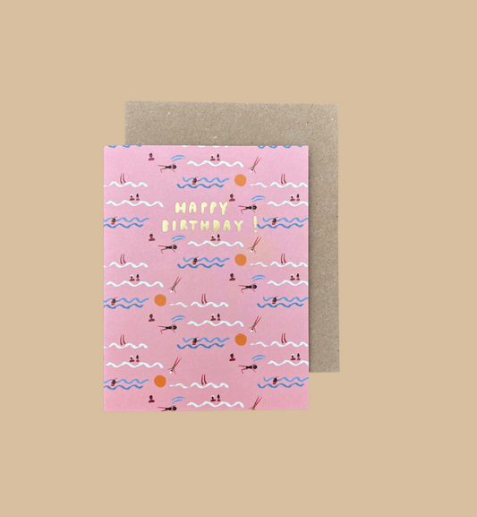 Carolyn Suzuki - Grußkarte / SWIMMERS PINK Geburtstagskarte mit Umschlag