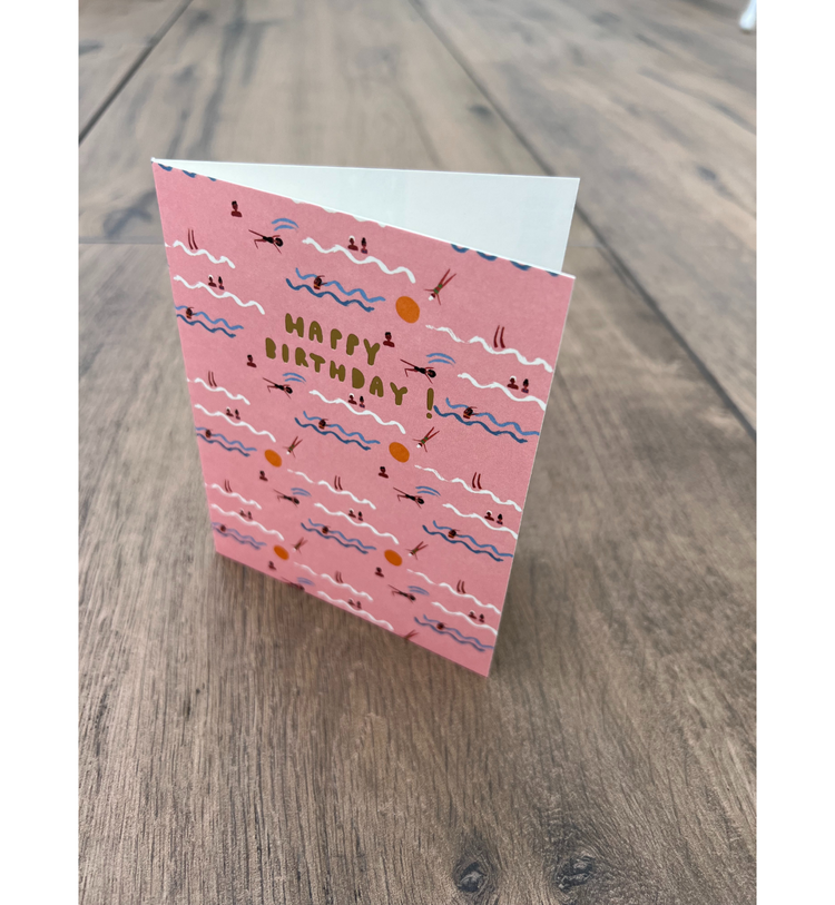 Carolyn Suzuki - Grußkarte / SWIMMERS PINK Geburtstagskarte mit Umschlag