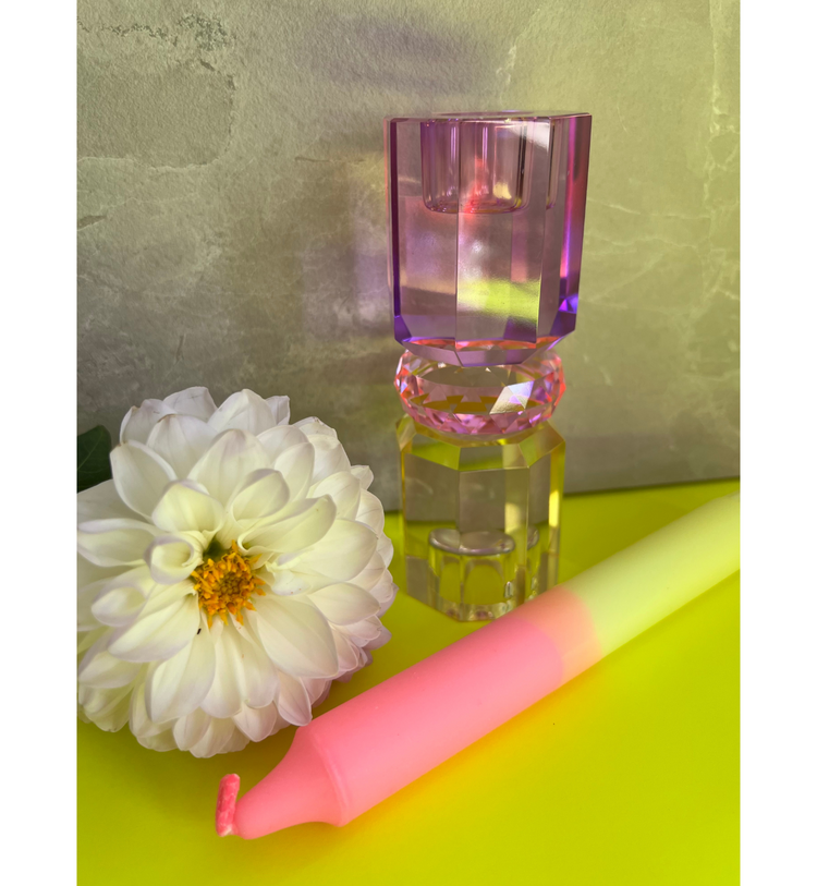 C'est Bon - Kerzenhalter Kristall Butter - Baby Pink - Violett, 15 x 5,5 cm