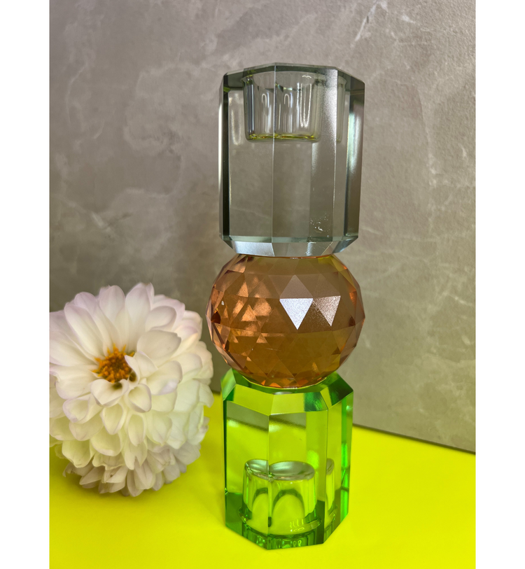 C'est Bon - Kerzenhalter Kristall Grün - Pfirsich - Oliv, 16,5 x 6 cm