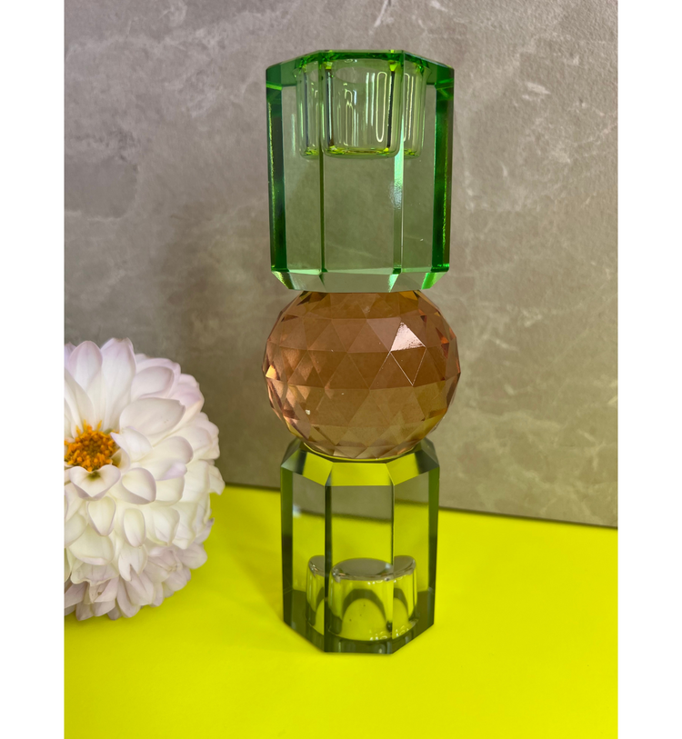 C'est Bon - Kerzenhalter Kristall Grün - Pfirsich - Oliv, 16,5 x 6 cm