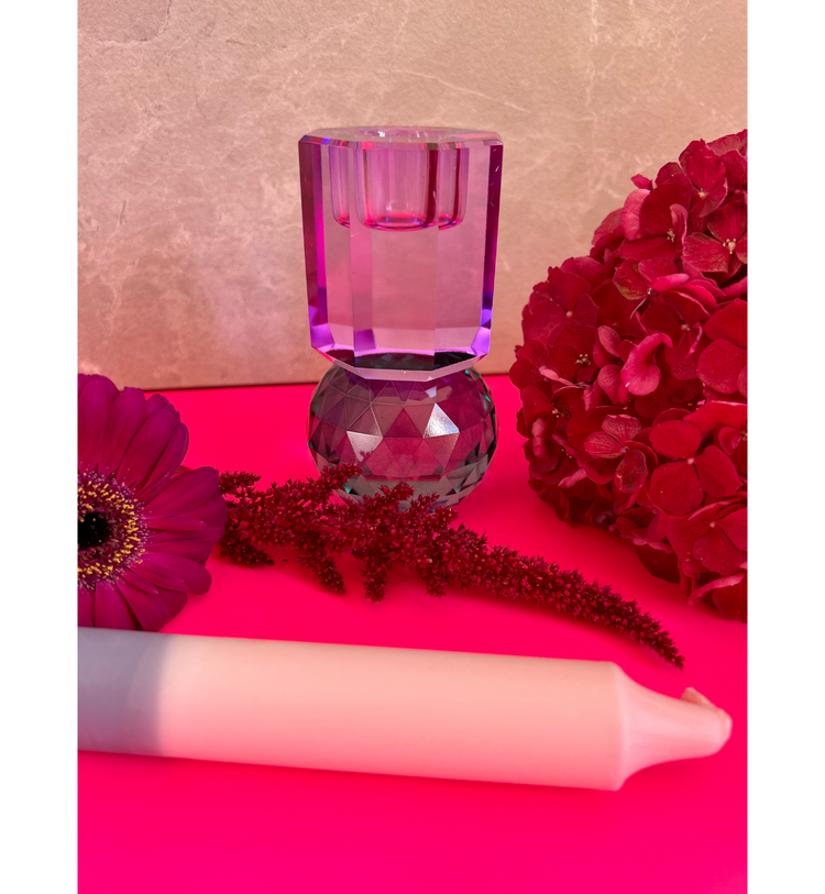 C'est Bon - Kerzenhalter Kristall Violett-Petrol, 10,5 x 6 x 6 cm