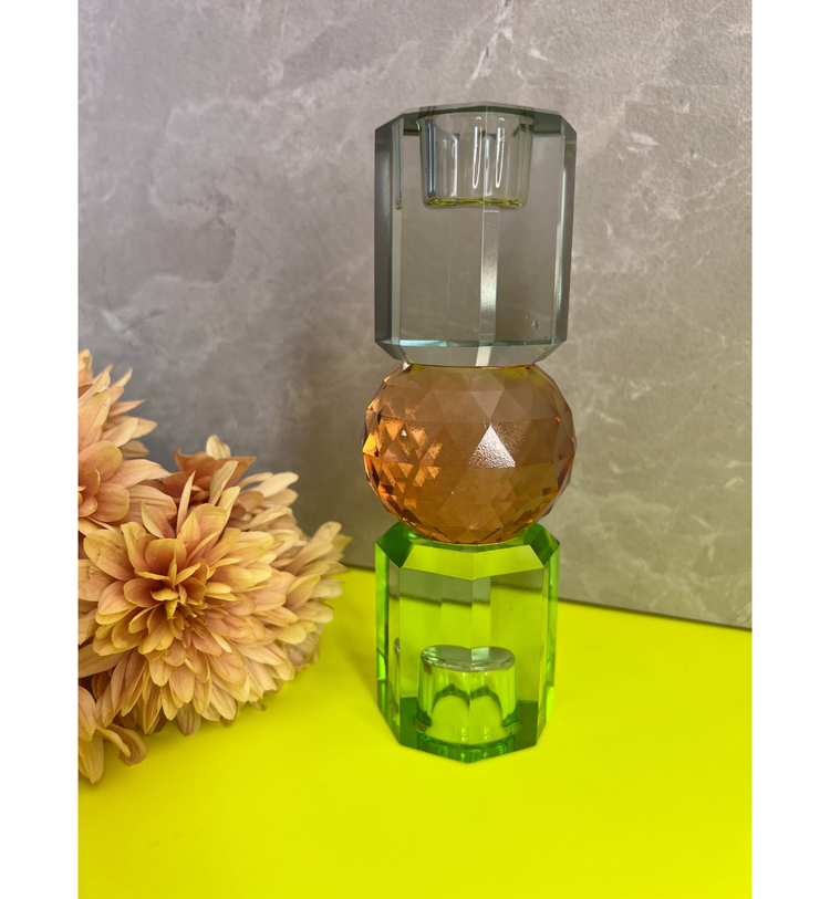 C'est Bon - Kerzenhalter Kristall Grün - Pfirsich - Oliv, 16,5 x 6 cm