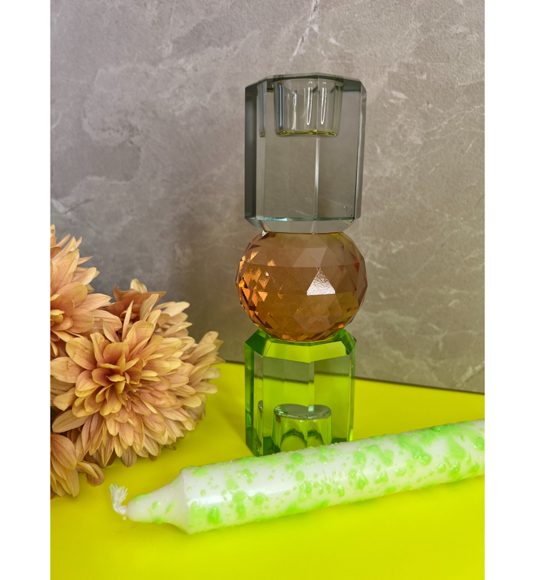 C'est Bon - Kerzenhalter Kristall Grün - Pfirsich - Oliv, 16,5 x 6 cm