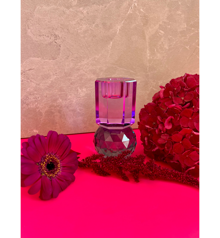 C'est Bon - Kerzenhalter Kristall Violett-Petrol, 10,5 x 6 x 6 cm