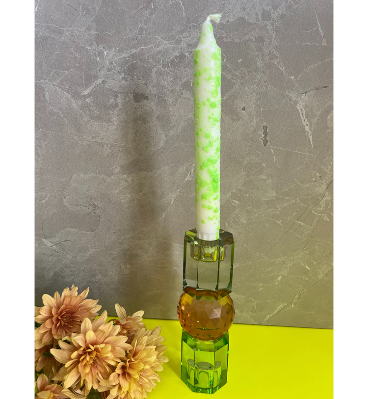 C'est Bon - Kerzenhalter Kristall Grün - Pfirsich - Oliv, 16,5 x 6 cm