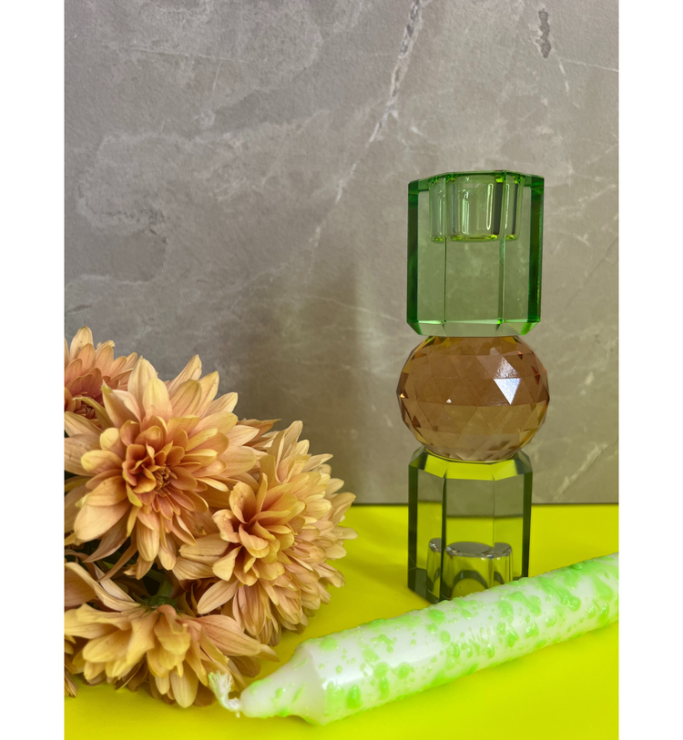 C'est Bon - Kerzenhalter Kristall Grün - Pfirsich - Oliv, 16,5 x 6 cm