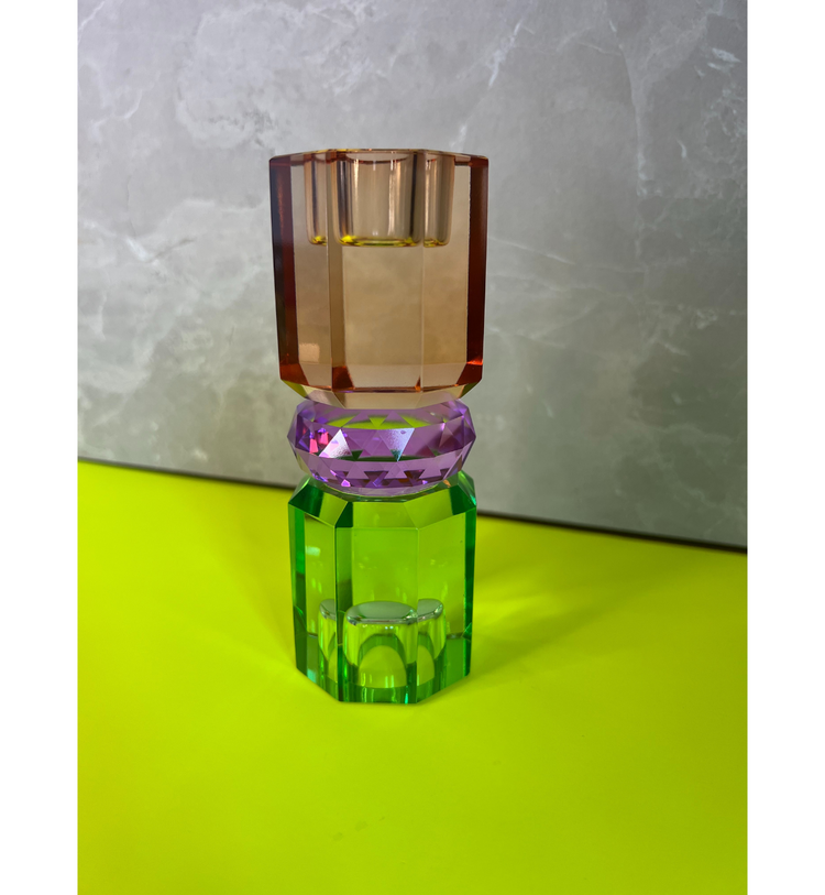 C'est Bon - Kerzenhalter Kristall Grün - Violett - Hellbraun, 15 x 5,5 cm