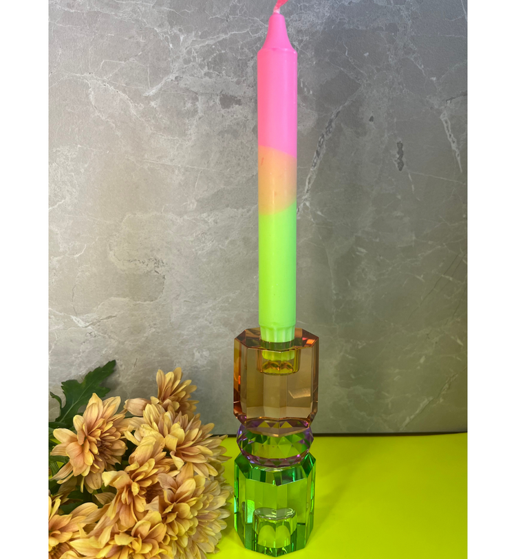 C'est Bon - Kerzenhalter Kristall Grün - Violett - Hellbraun, 15 x 5,5 cm