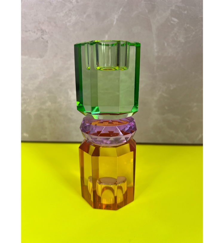 C'est Bon - Kerzenhalter Kristall Grün - Violett - Hellbraun, 15 x 5,5 cm