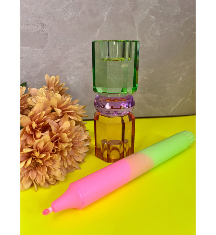 C'est Bon - Kerzenhalter Kristall Grün - Violett - Hellbraun, 15 x 5,5 cm