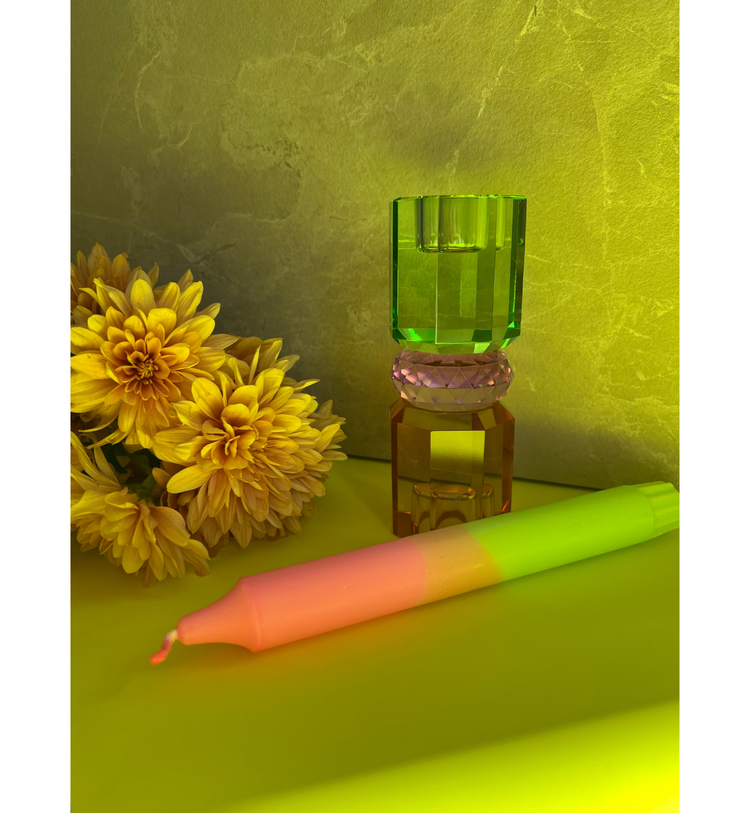 C'est Bon - Kerzenhalter Kristall Grün - Violett - Hellbraun, 15 x 5,5 cm