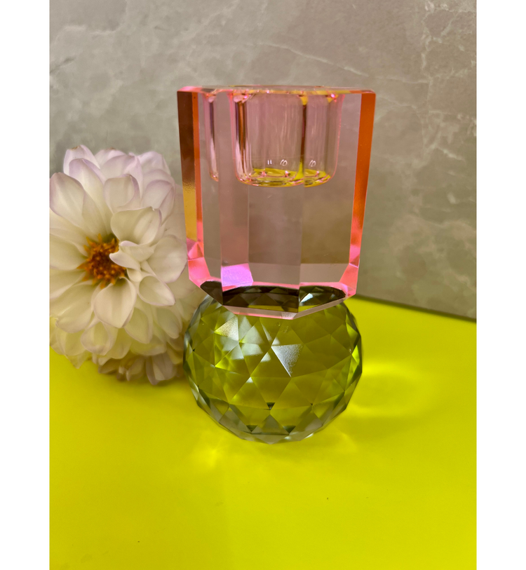 C'est Bon - Kerzenhalter Kristall Baby Pink - Oliv, 10,5 x 6 x 6 cm