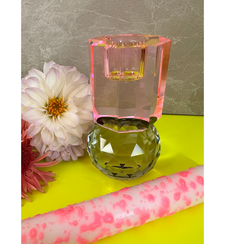 C'est Bon - Kerzenhalter Kristall Baby Pink - Oliv, 10,5 x 6 x 6 cm