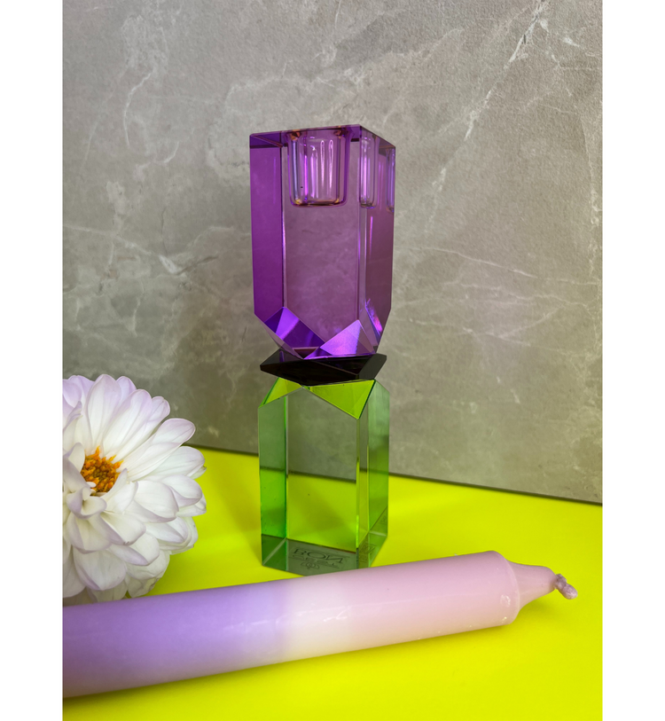 C'est Bon - Kerzenhalter Kristall Violett - Braun - Grün, 16 x 4 x 4 cm