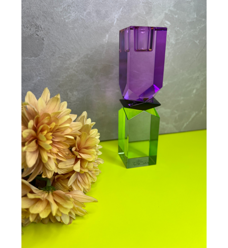 C'est Bon - Kerzenhalter Kristall Violett - Braun - Grün, 16 x 4 x 4 cm