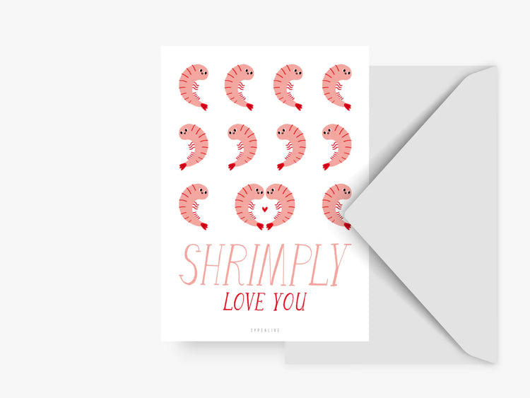 TYPEALIVE - Postkarte / Shrimply Love mit Umschlag