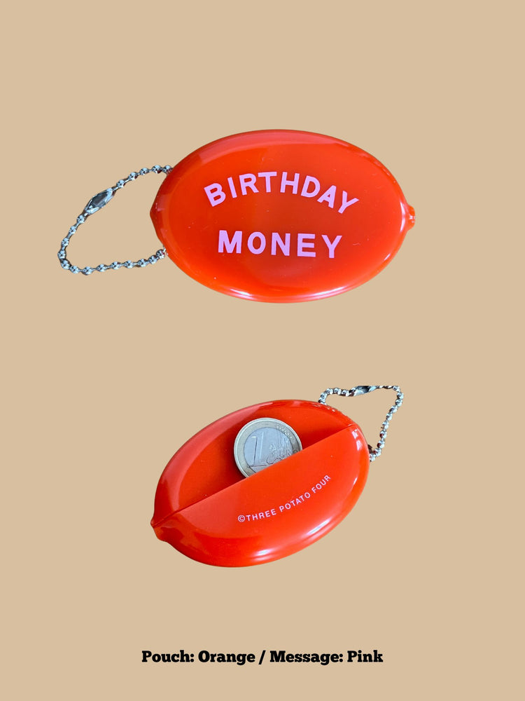 Münzbeutel (Coin Pouch) Birthday Money (Pouch: Orange, Message: Pink)