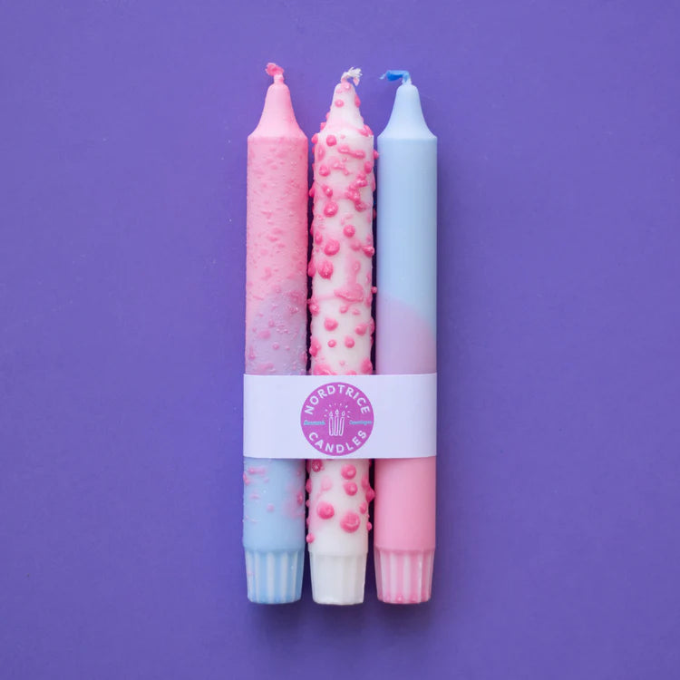 Nordtrice Candles - Kronelys Fuchsia Kerzen-Set, 3 Stück