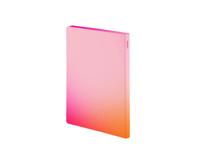 Notizblock mit dem Flexcover in den Neonfarben Pink und Orange mit Weiß von nuuna, 176 Seiten - Darstellung Rückseite schräg