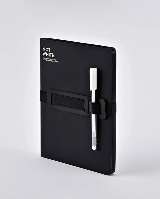 Notizbuch / Not White L Light - BLACK, 17 Seiten mit Gelstift von nuuna