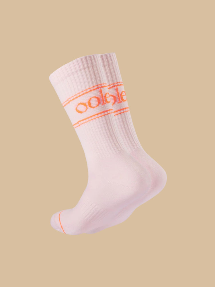 le ooley Luxury Tennissocken in Pastellfarben mit Neon kombiniert: Neon Pastel Flamingo (Rosa mit Schriftzug in Orange)