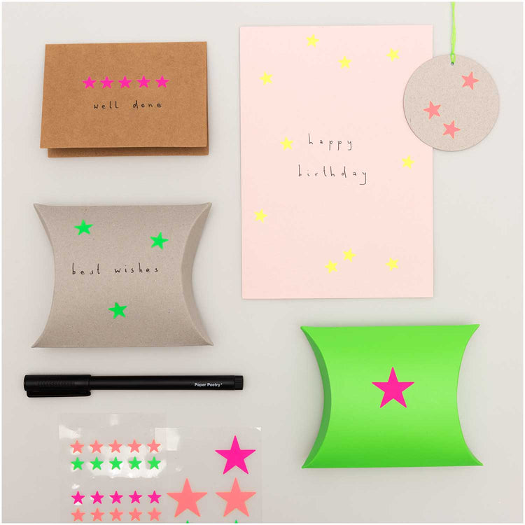 Paper Poetry - Sticker Sterne Neon, 4 Blatt