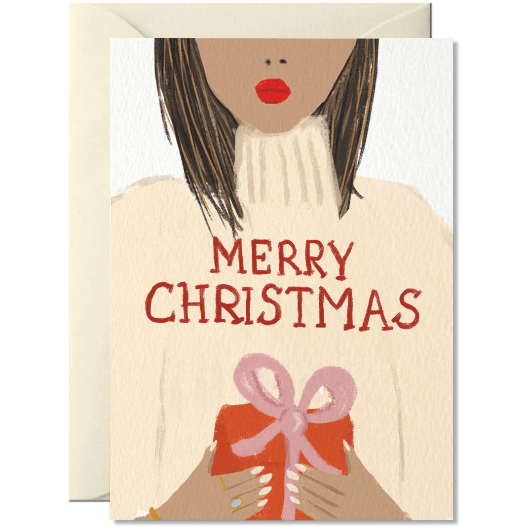Grußkarte Merry Christmas Girl mit Umschlag von Nelly Castro