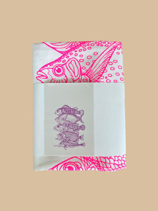 Geschirrtuch "5 Fische" in Weiß/Pink von 17;30 HAMBURG mit Banderole